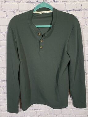 Free Fly Mens Thermal Waffle Knit Henley Long Sleeve Green Size M Casual